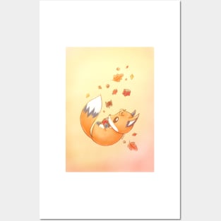 Autumn Vibes Bookish Fox Cute Animal Chibi Kawaii Posters and Art